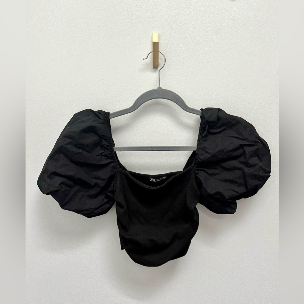 Zara Black Statement Puff Sleeve Blouse